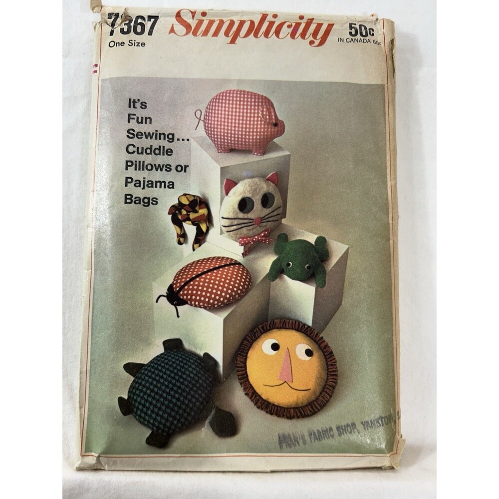 Kids PAJAMA Bag or Stuffed Animal PILLOW Pattern Toy Simplicity 7367 Vtg 1967
